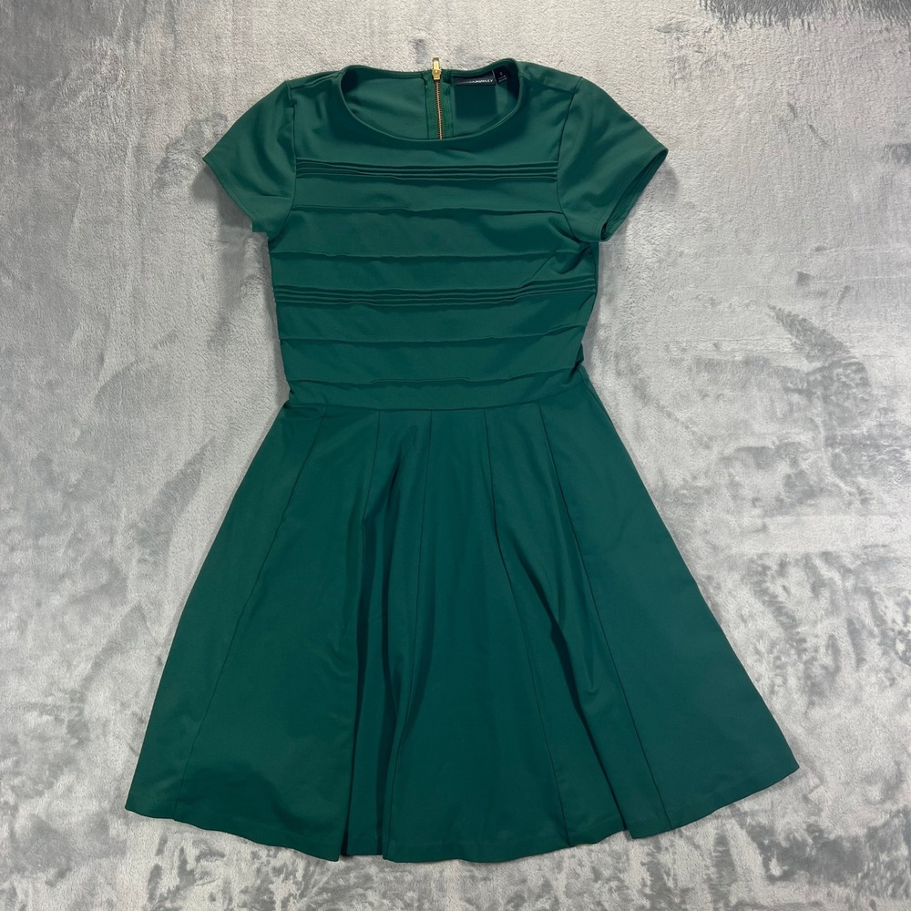 Cynthia Rowley Fit Flare‎ Dress Womens Size S Green Pintuck Short Sleeve Casual